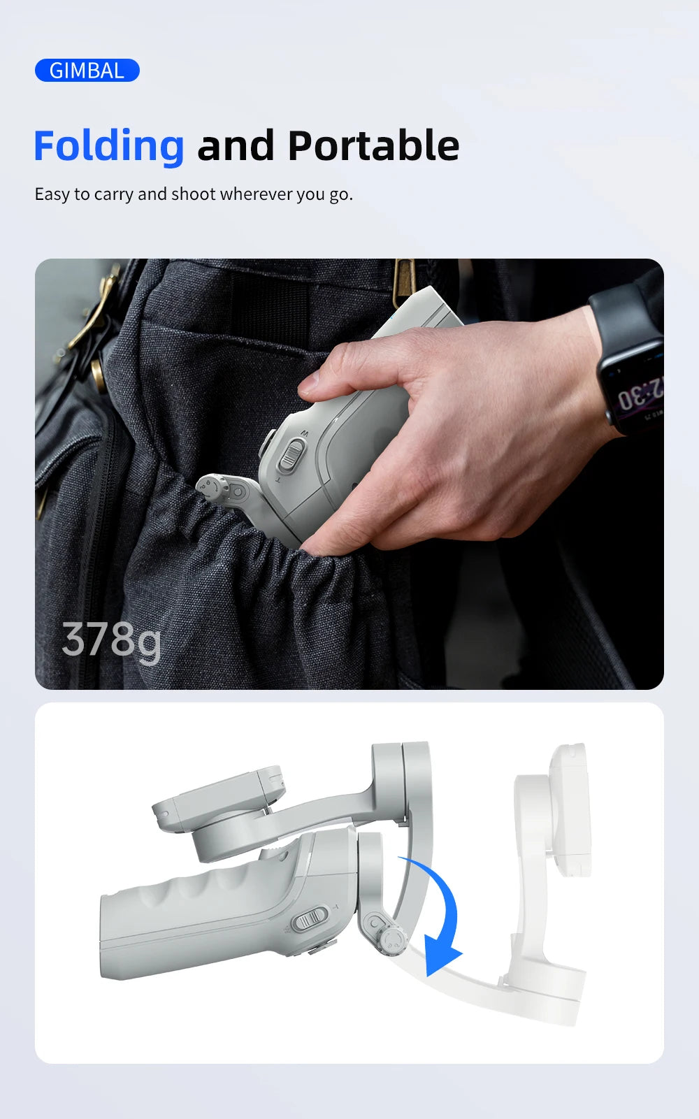 M01 3-Axis Smart Gimbal Handheld Stabilizer Selfie Tripod with Fill Light for Smartphone Anti Shake Foldable for Xiaomi iPhone