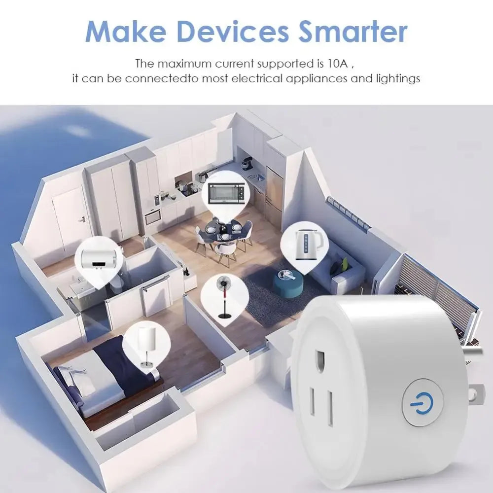 Tuya Smart WiFi Plug – US Standard 10A Wireless Outlet | Works with Alexa & Google Home | App Remote Control