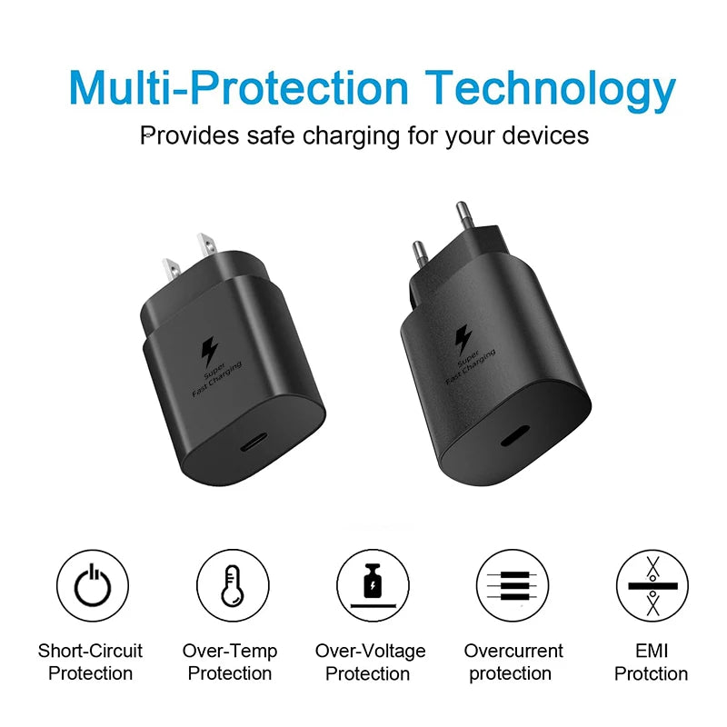 Original Samsung 25w Super Fast Charger PD Type C EU US Adapter Galaxy S25 S24 S23 S22 A56 A55 A26 A05s A54 A16 Z Fold Z Flip 6