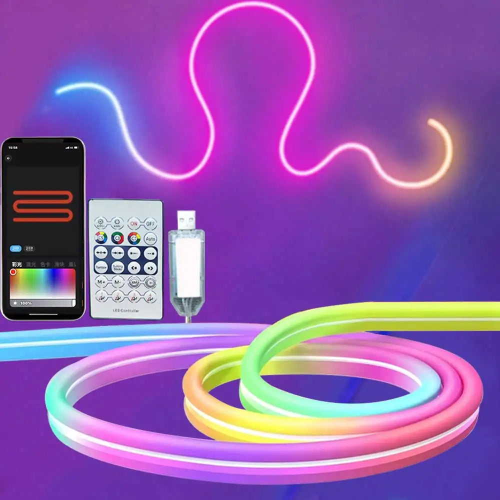 RGBIC Neon Strip Light Bluetooth Neon Led Strip Lights Smart 1M 2M 3M 5M Waterproof RGBIC Flex Ribbon Led Tape Music Sync