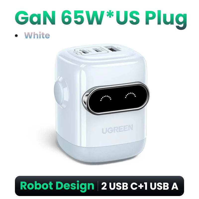 【US Plug】UGREEN 65W 30W GaN Charger Robot Design QC4.0 3.0 PPS for iPhone 16 15 14 Pro Macbook Laptops Tablet PD3.0 Fast Charger