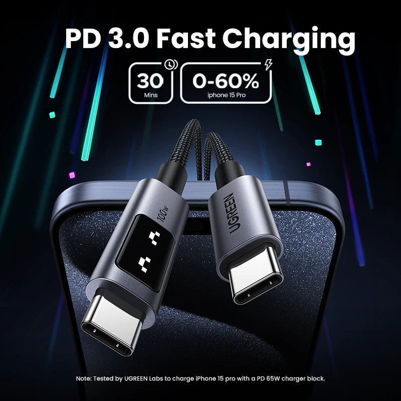 UGREEN UNO PD100W Fast Charge USB C Cable for iPhone 17 16 15 Type C to Type C Data Cord for Samsung Xiaomi MacBook Charge Cable