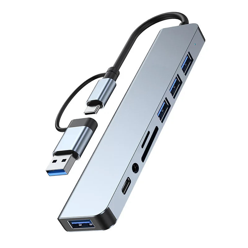 8 in 1 USB +Type C USB hub multi hub one to four Type C 3.0 splitter USB extension With For Laptop Tablet Macbook Air M1 iPad Pr