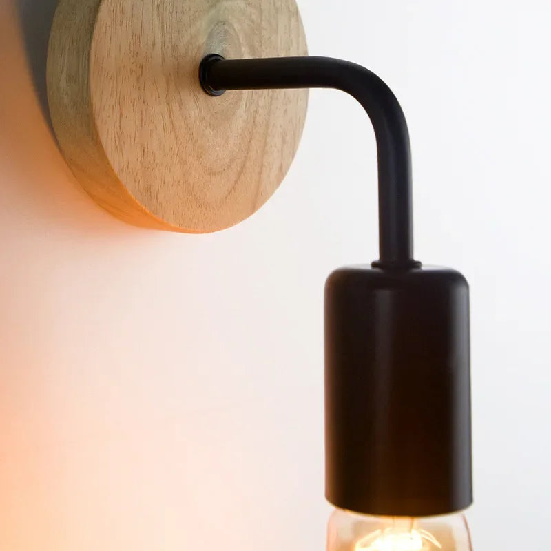 Vintage American Country Style Hemp Rope Wood Wall Light (E27, No Bulb)