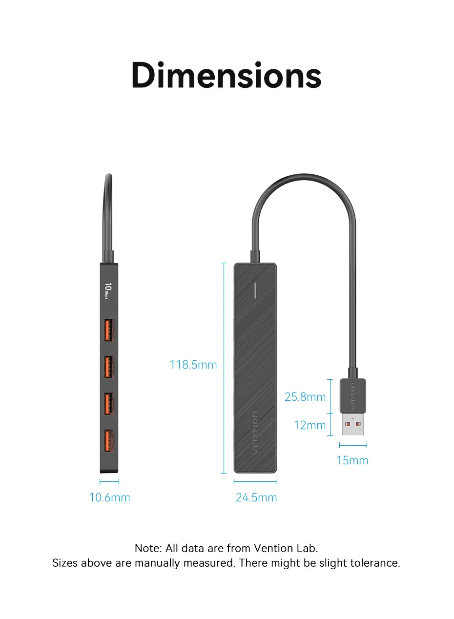 Vention New USB 3.2 Gen2 HUB 5 Ports Splitter 10Gbps USB A Type C HUB Multiport Adapter Laptop Expansion Desktop PC Accessories