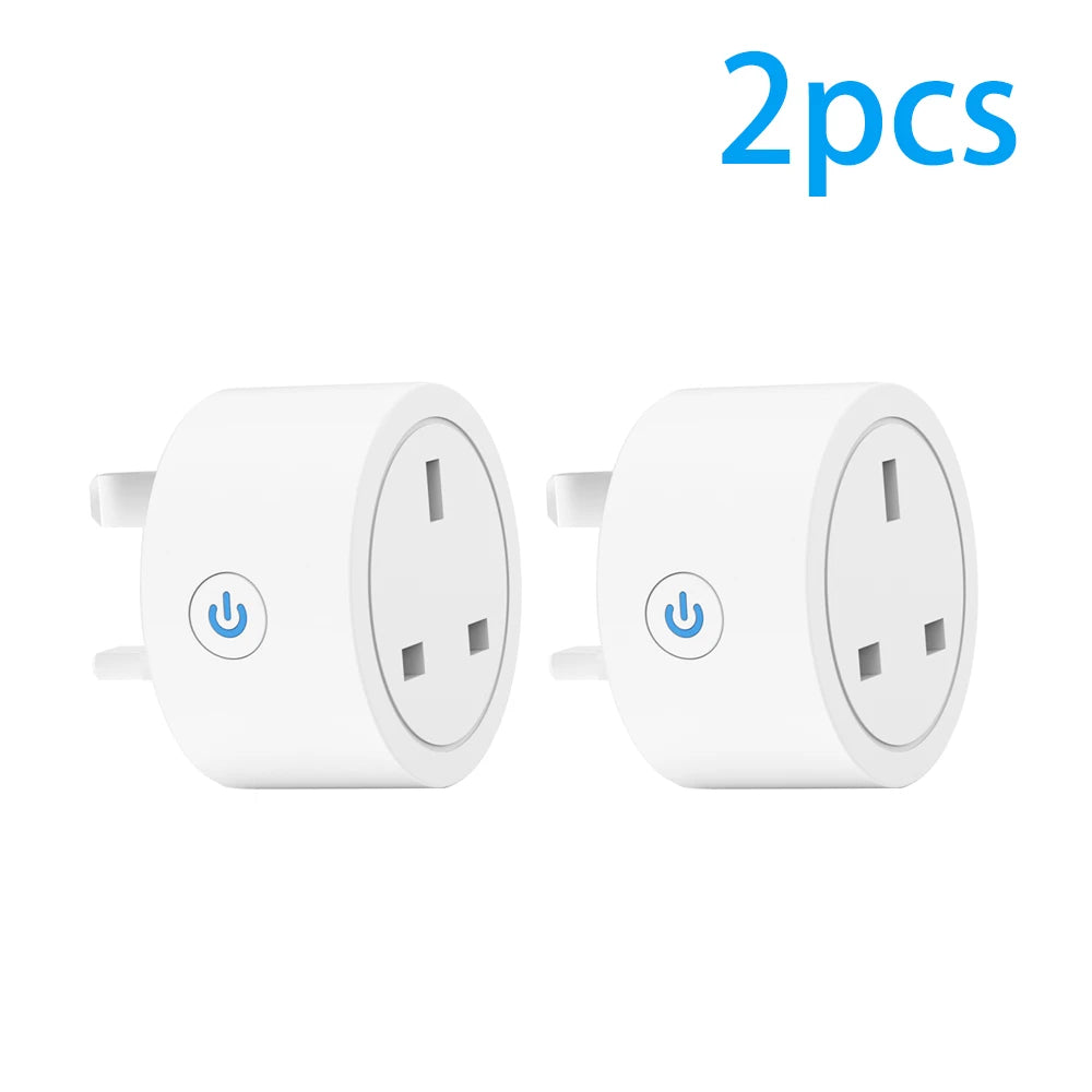 2-20A Tuya Smart Socket WiFi UK Plug 3pin Adapter Home Alexa Voice Control With Energy Monitering Timer Function Power Outlet Set