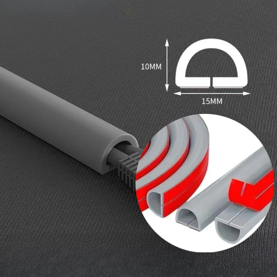 15mm 3M/5M Invisible Adhesive Cable Raceway - Anti-Step Cord Protector Soft Wire Cover with Cap for Wall Home Office Use