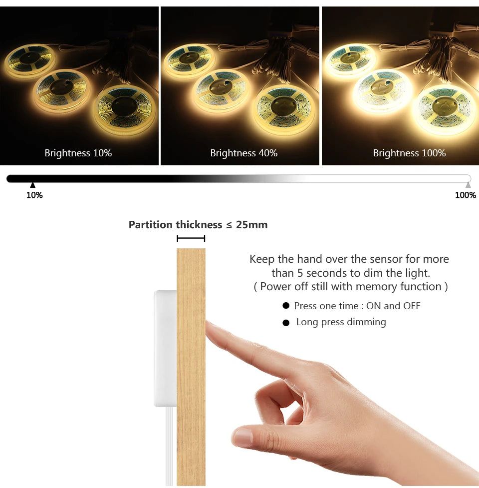 Under-Cabinet COB LED Strip Light (Touch-Sensor Dimmable)