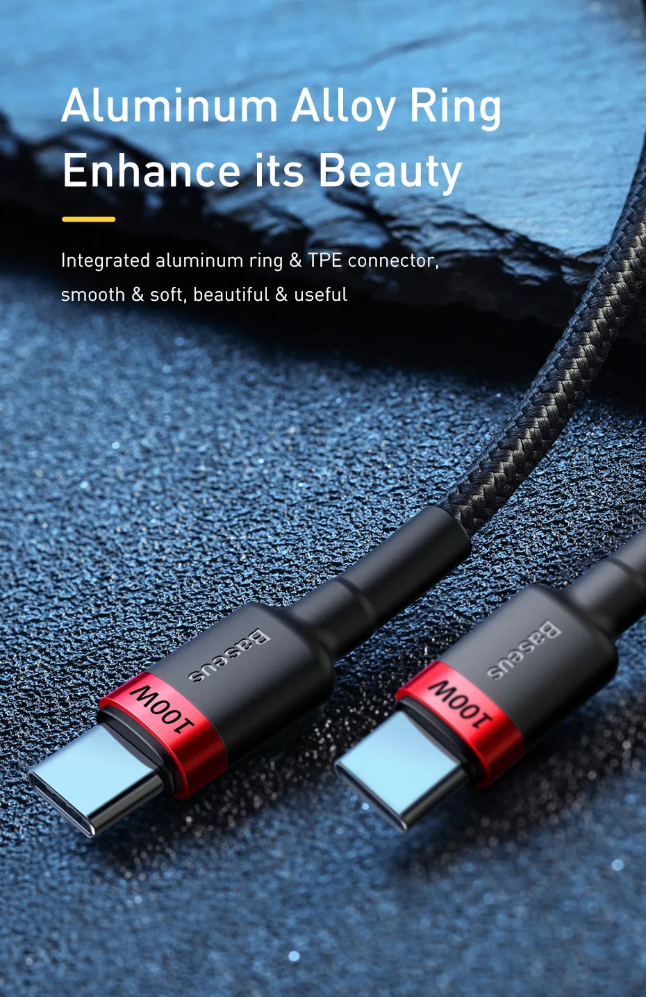 4-Baseus USB-C to USB-C 100W Fast Charging Cable – 5A PD Quick Charge for MacBook, Apple , Samsung