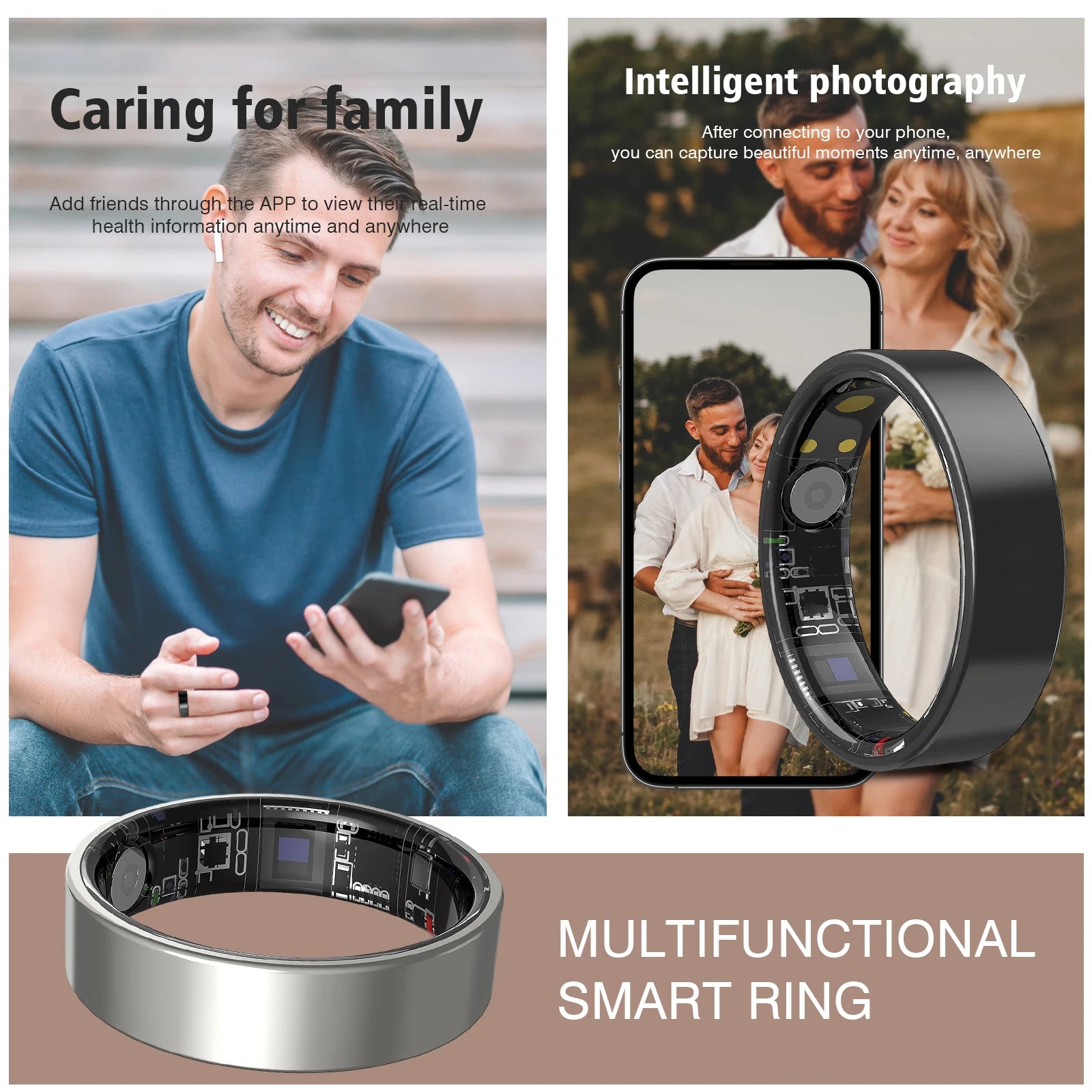 Smart ring, sleep tracking, multiple sports modes, monitor sports data, compatible with iPhone and Android, holiday gift, unisex