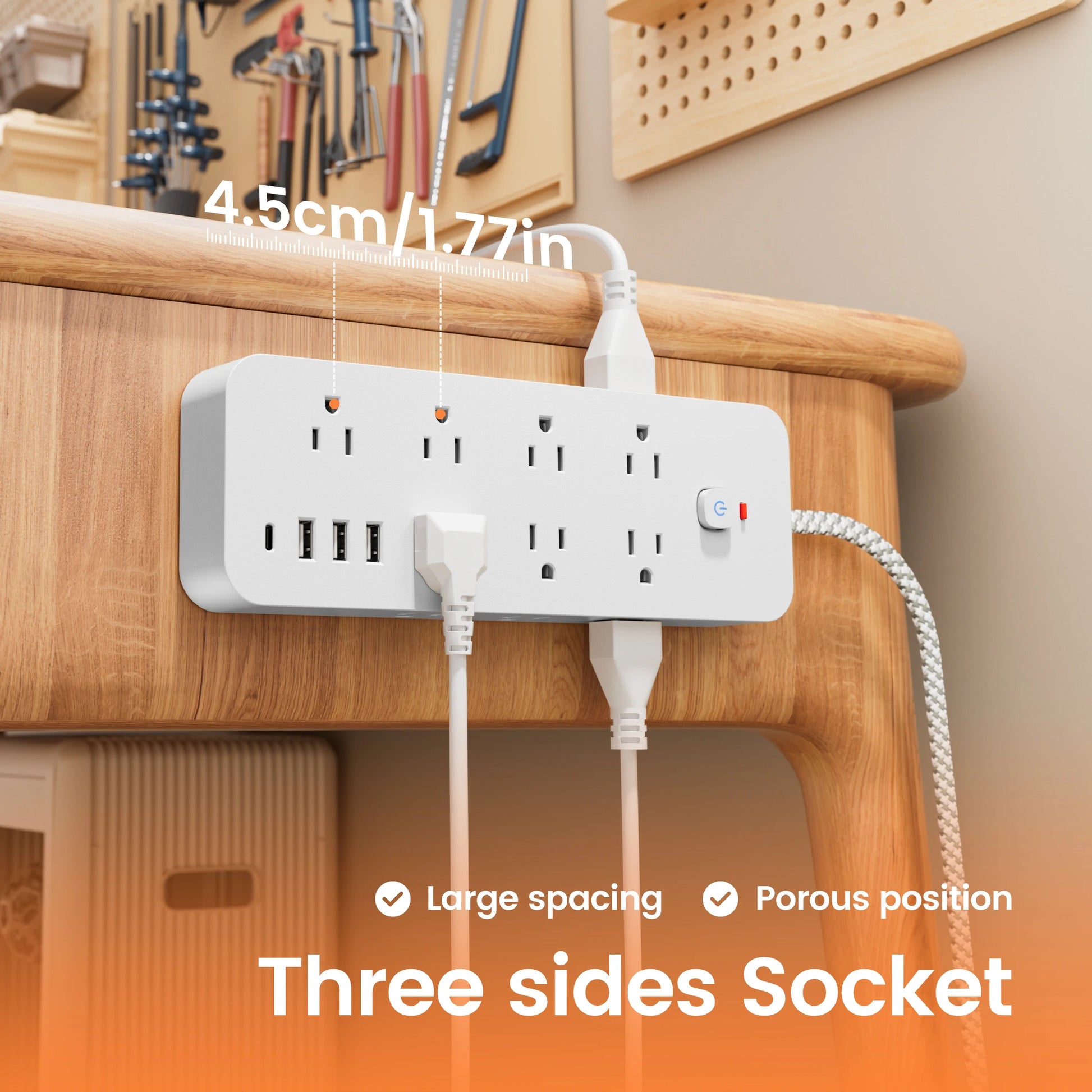18-in-1 Multitap Power Strip US Plug AC Outlet USB Port Type C 4ft Braided Extension Cord Smart Home Electrical Socket Network