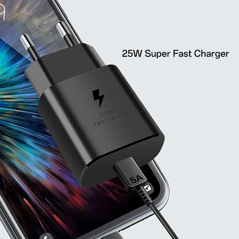 Original Samsung 25w Super Fast Charger PD Type C EU US Adapter Galaxy S25 S24 S23 S22 A56 A55 A26 A05s A54 A16 Z Fold Z Flip 6