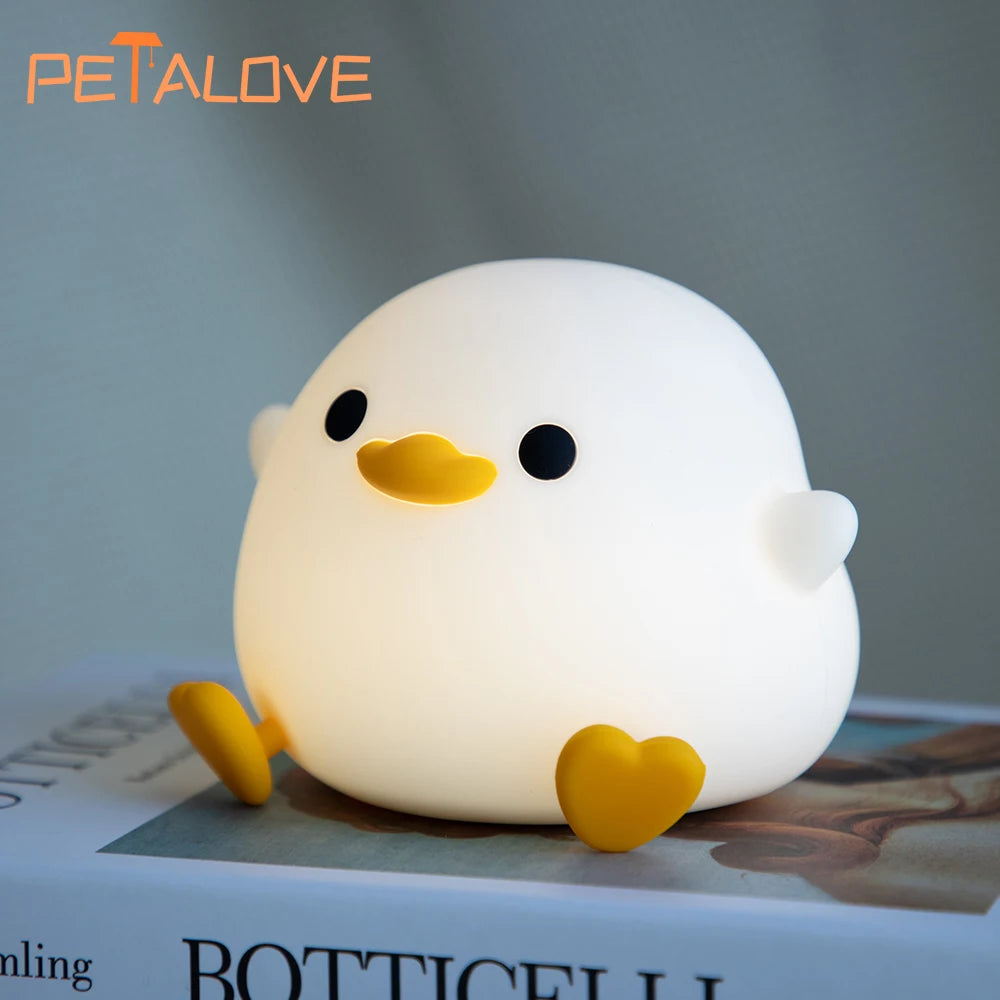 Duck Night Light | Doudou Duck Silicone Lamp | Pat Control & USB Rechargeable | Birthday Gift for Kids | Soft Warm Room Decor