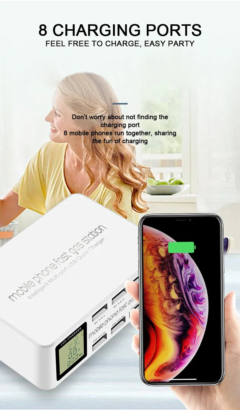 1080W Multi Ports USB Type C PD Fast Charger LED Display Quick Charge QC3.0 Desktop Charging Station for MacBook Samsung iPhone