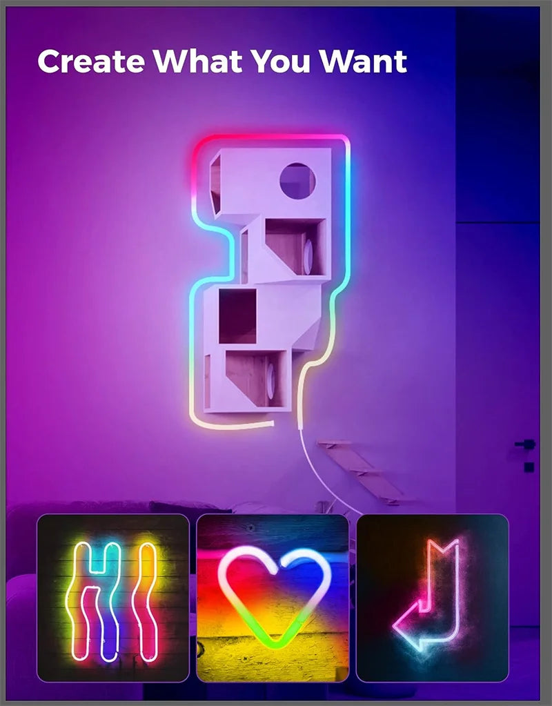 RGBIC Neon Strip Light Bluetooth Neon Led Strip Lights Smart 1M 2M 3M 5M Waterproof RGBIC Flex Ribbon Led Tape Music Sync