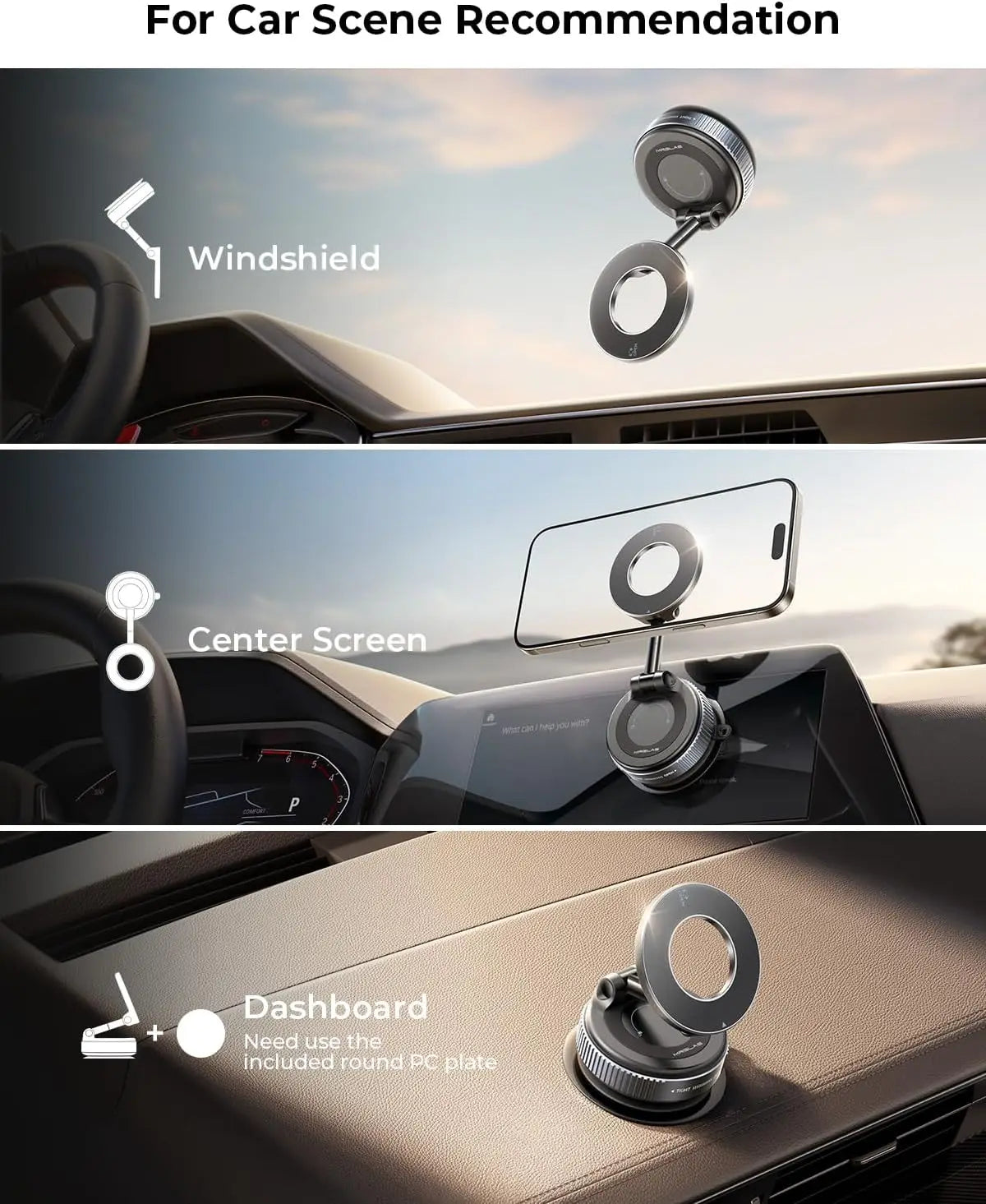 2025 Upgraded Vacuum Magnetic Phone Holder, for Magsafe Suction Cup Phone Mount Car Truck Accessories for Women Men
