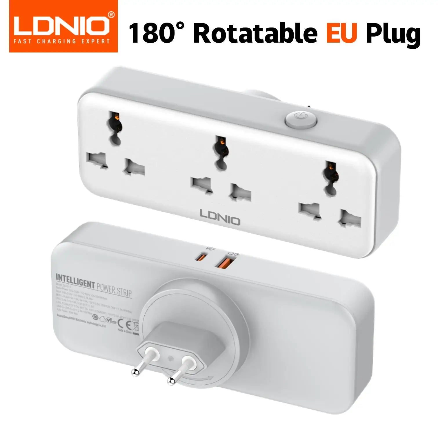 LDNIO Universal -Socket Rotatable Wall Power Strip with USB-A & USB-C