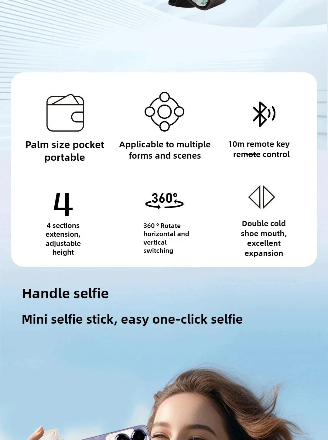 4-Super Mini Selfie Stick Portable Phone Holder Shooting Aid Versatile Integrated Design Bluetooth Remote For Live Broadcas