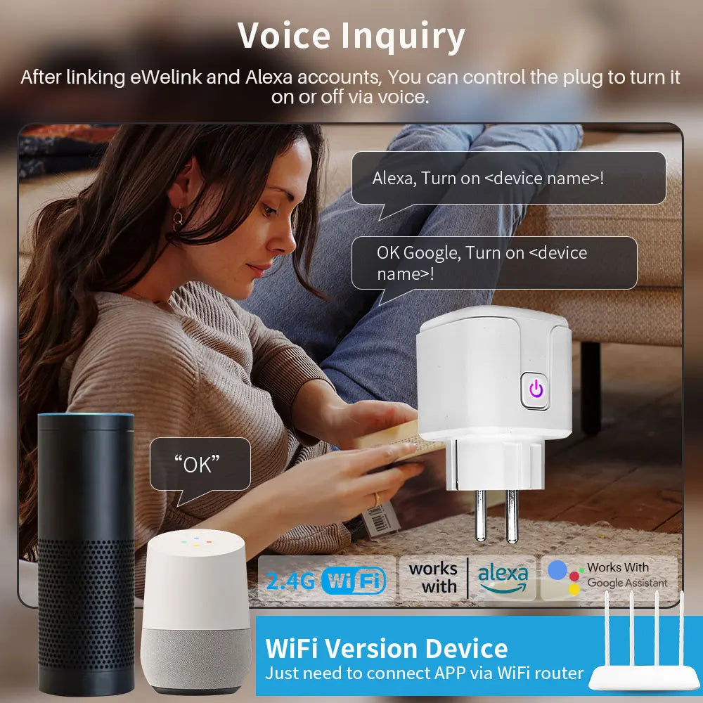 2-Smart Plug WiFi Socket EU 16A/20A With Power Monitor Timing eWelink APP Control Works With Yandex Alice Alexa Google Home