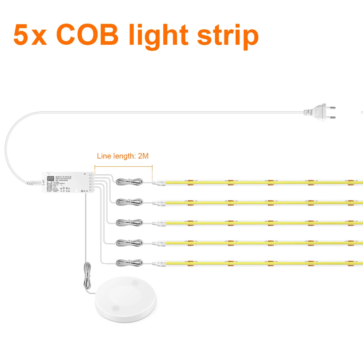 Under-Cabinet COB LED Strip Light (Touch-Sensor Dimmable)