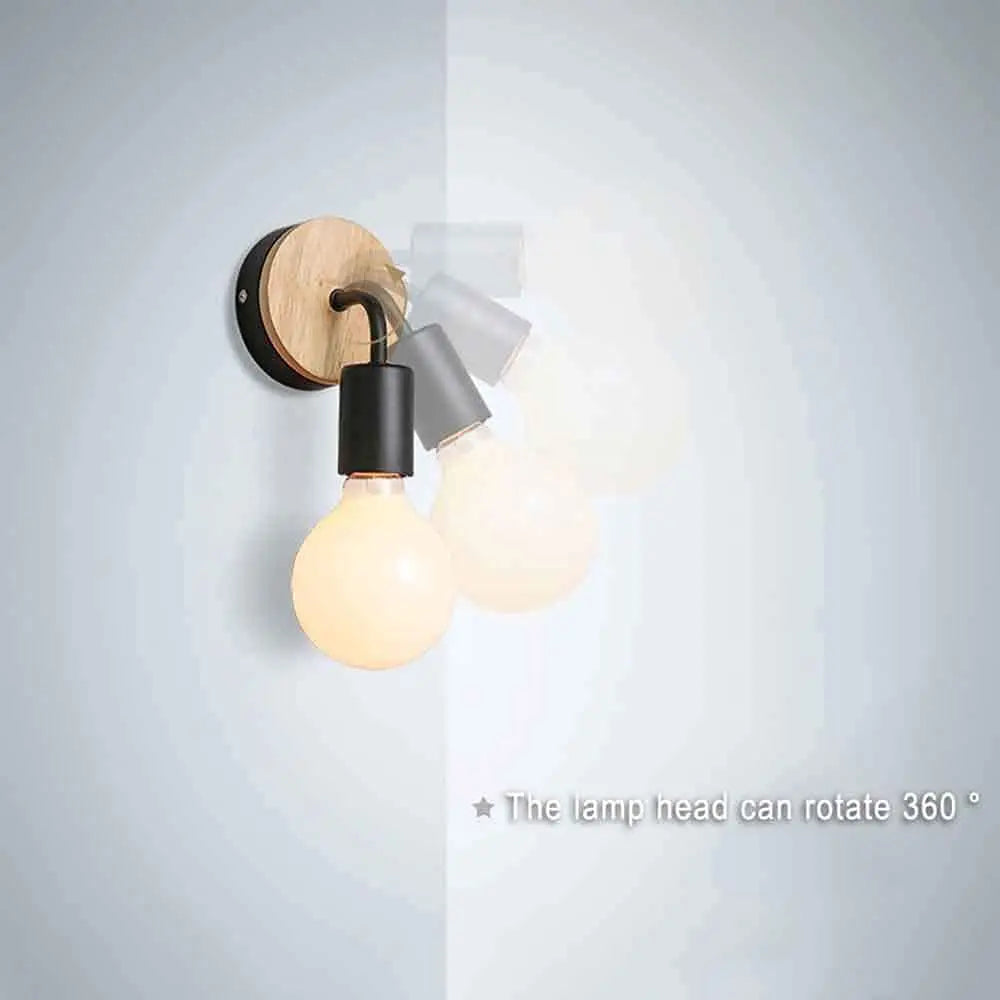 Wood Vintage Industrial Wall Lamp (E27 EU Plug)