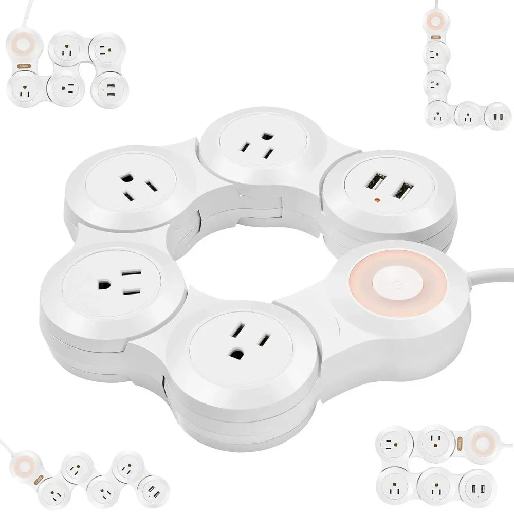 1-Melery Multiple Power Strip US Electrical Plug Socket Outlets Dual USB Flexible Foldable Rotary Switch 1.8m Extension Cord Home