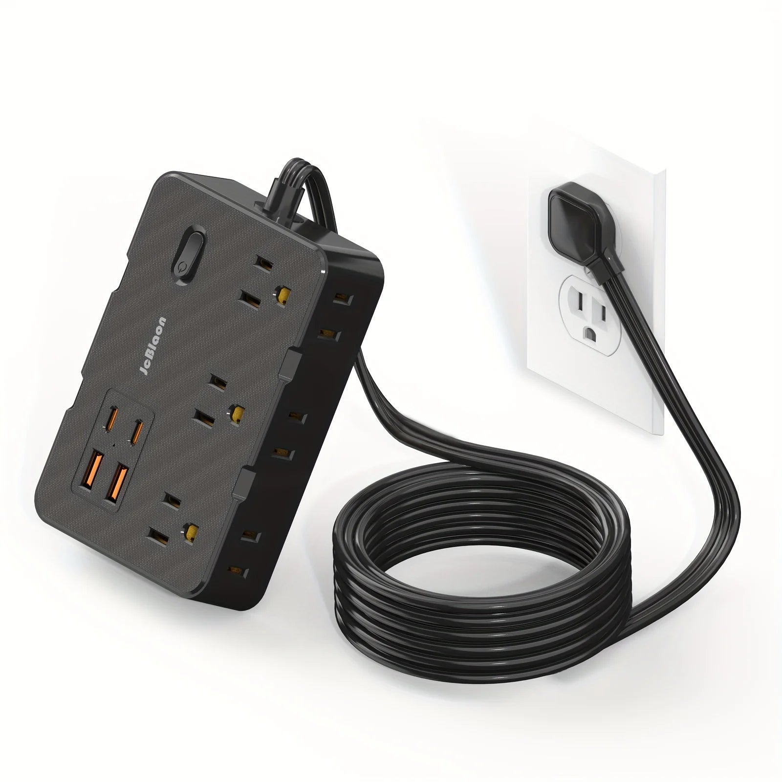 1-Surge Protector with 6 Widely Outlets Extender 4 USB Ports, 5ft Power Strip Ultra Thin Flat Plug, Power Adapter for Home Office
