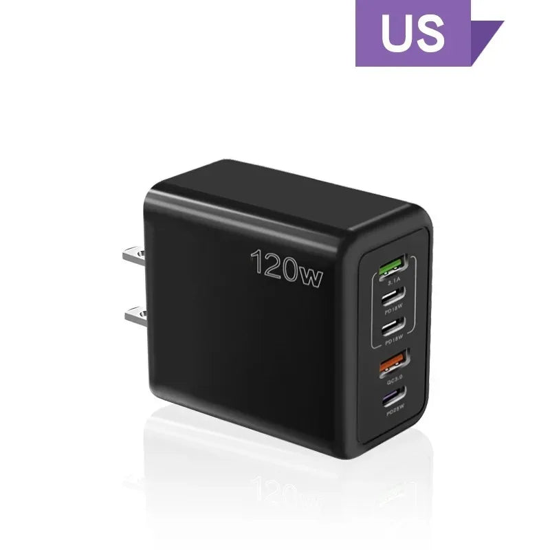 5 Ports USB Charger PD Fast Charging 120W Phone Charger Adapter For iPhone Samsung Xiaomi Huawei Multi Ports Type C Wall Charger