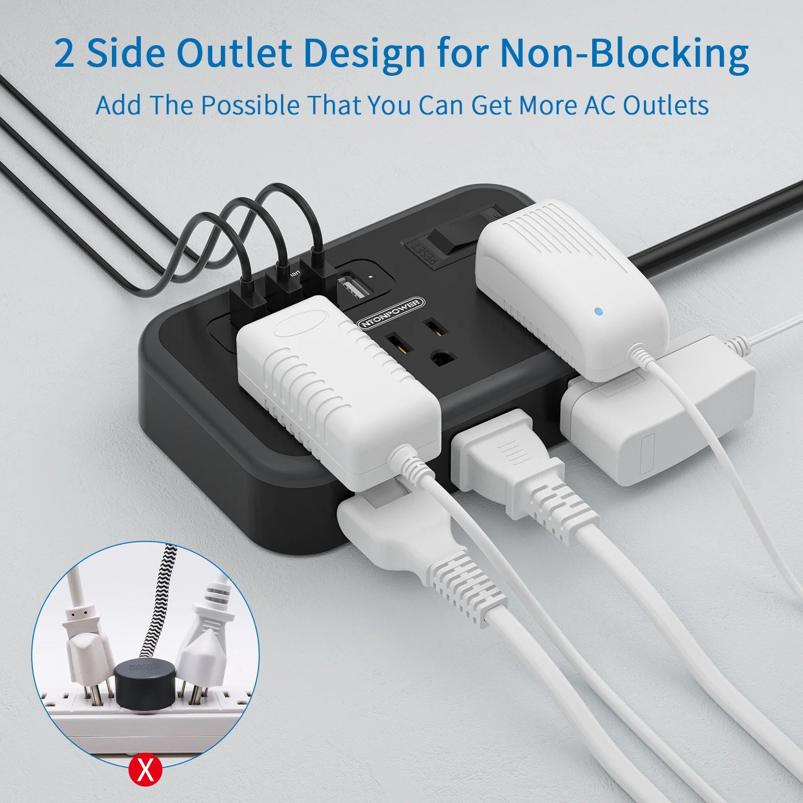 6-Outlet Power Strip with 4 USB Ports 15.5W Fast Charge & 15FT Extension Cord Surge Protector & Network Filter US Plug 100-240V