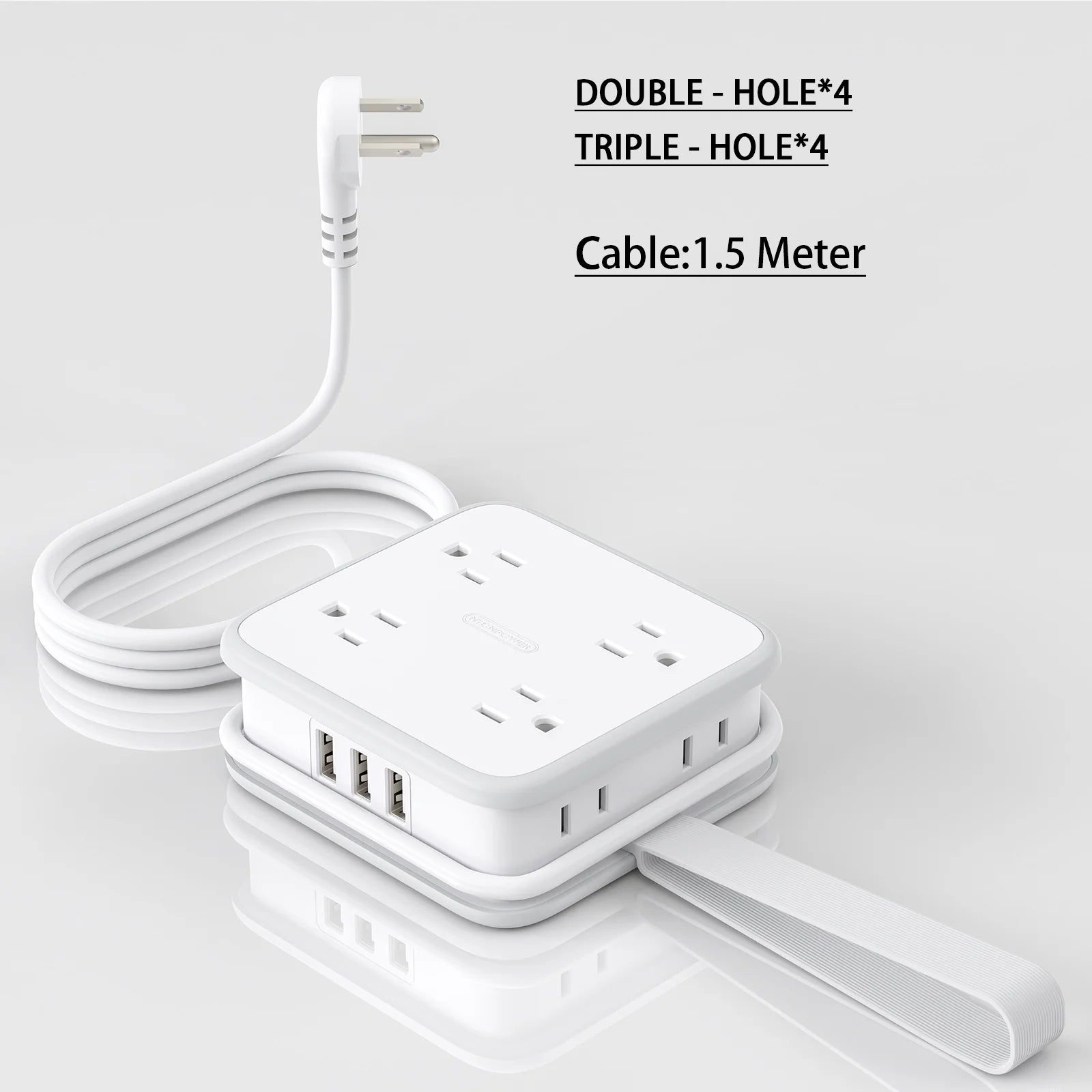 1-8 Outlet Power Strip with 3USB-A Ports 1.5m Extension Power Cord Universal Travel Adapter Network Filter Extension Cable US Plug
