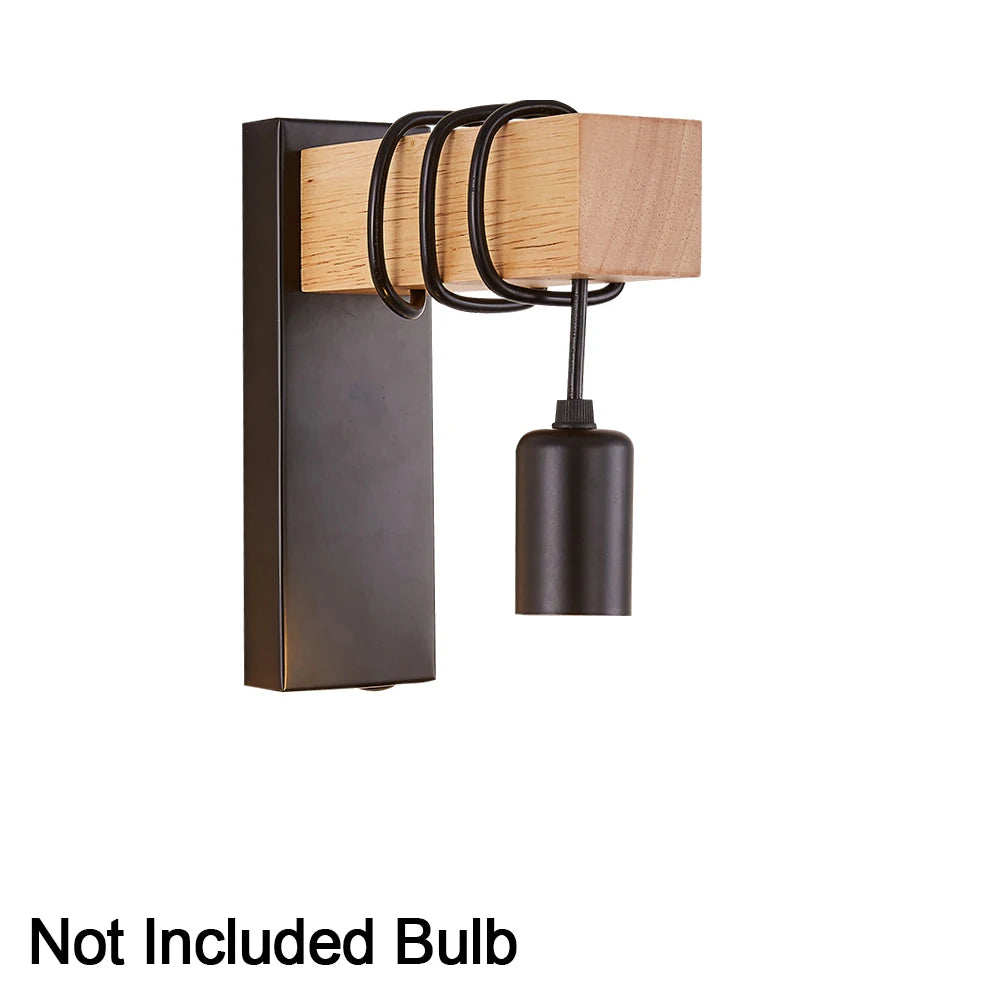 Retro Wood Wall Lamp Vintage Sconce (E27)