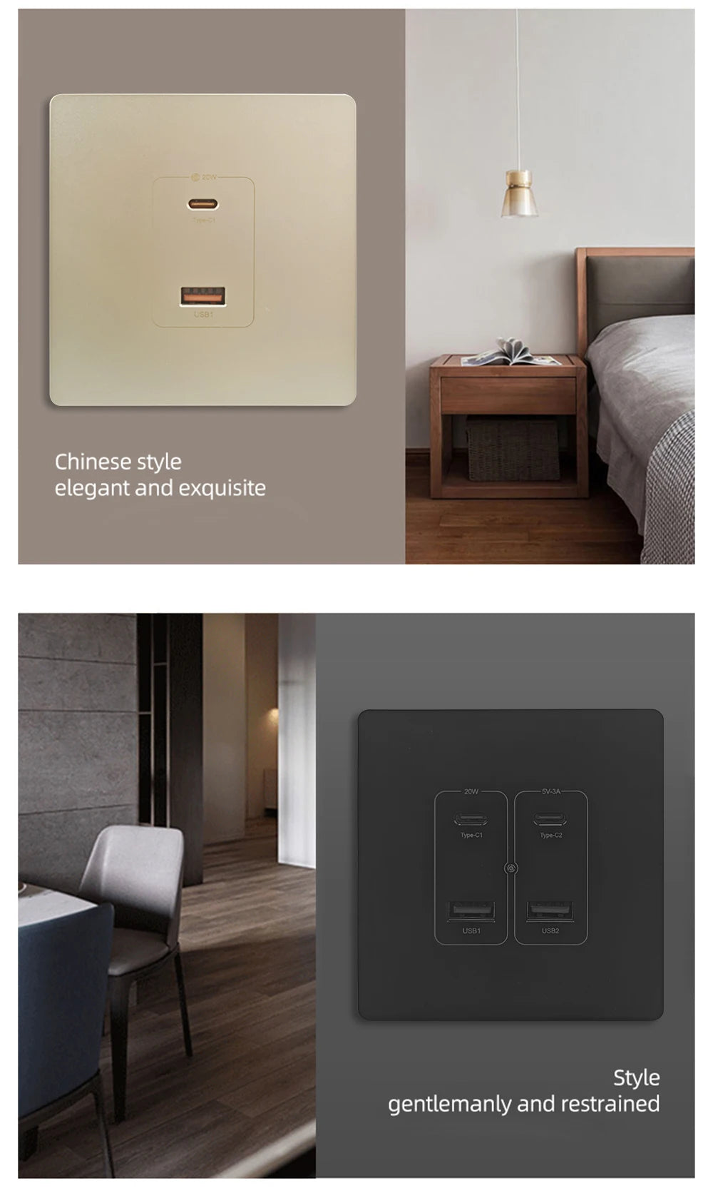 Herepow Wall Power Socket With Dual USB Typec Four Port Fast Charging Interface 20W 3A 220V Smart Home Appliance Plug Adapter