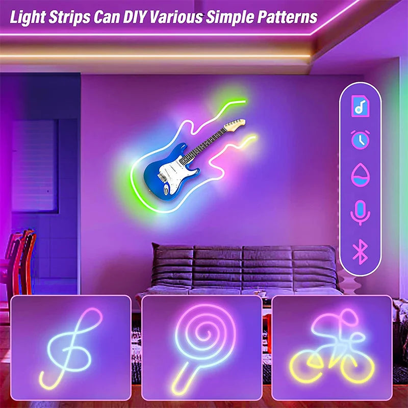 RGBIC Neon Strip Light Bluetooth Neon Led Strip Lights Smart 1M 2M 3M 5M Waterproof RGBIC Flex Ribbon Led Tape Music Sync
