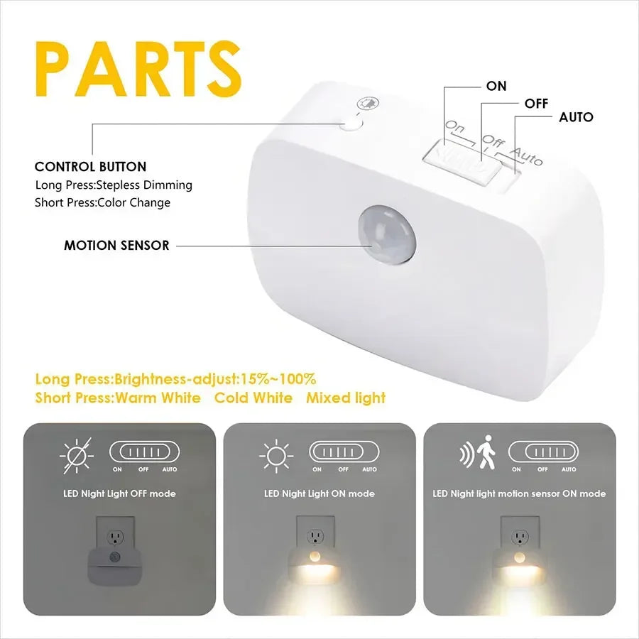 Motion Sensor EU/US Socket Plug-in LED Night Light 220V/110V Human Infrared Induction Lamp
