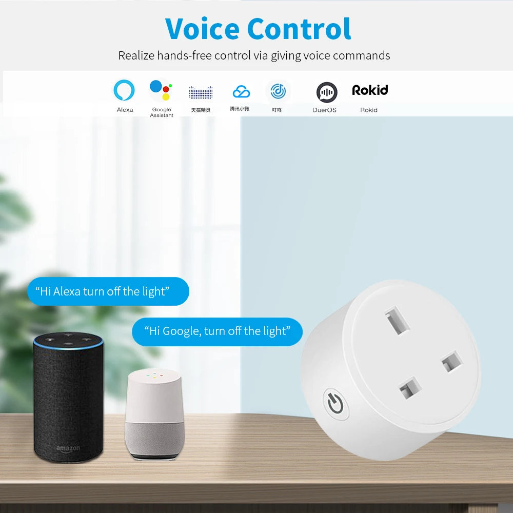 2-20A Tuya Smart Socket WiFi UK Plug 3pin Adapter Home Alexa Voice Control With Energy Monitering Timer Function Power Outlet Set