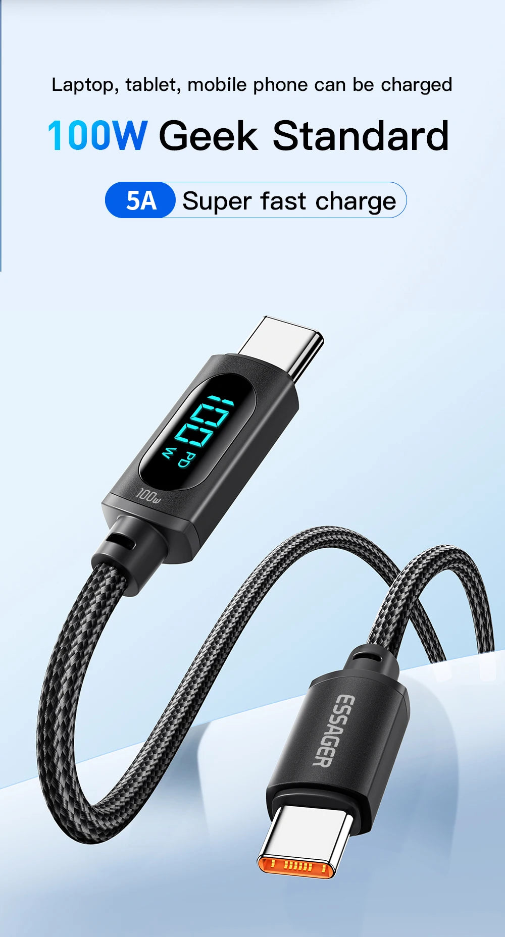 Essager Type C to Type C Cable 100W PD Fast Charging Charger C to C Display Cable For Hua wei for iPhone 16 pro max Macbook iPad