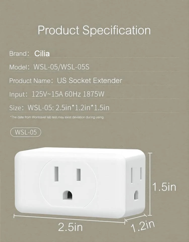 1-CILIA 3-Outlet US Plug Extender – Compact Wall Adapter for Travel, Home & Office