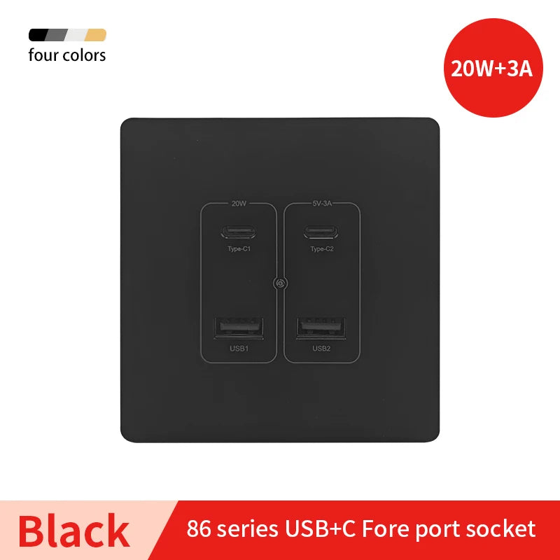 Herepow Wall Power Socket With Dual USB Typec Four Port Fast Charging Interface 20W 3A 220V Smart Home Appliance Plug Adapter