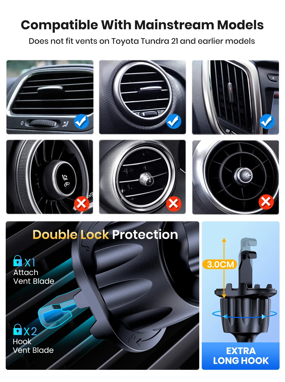 4-TOPK D46G Car Phone Holder Mount, Upgraded Metal Hook Cell Phone Holder For Car Air Vent Compatible With All Phones