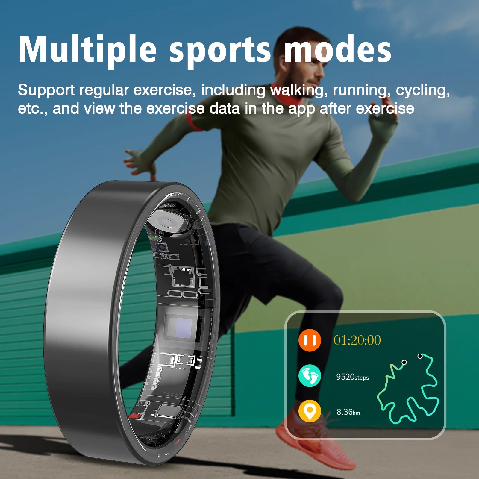 Smart ring, sleep tracking, multiple sports modes, monitor sports data, compatible with iPhone and Android, holiday gift, unisex