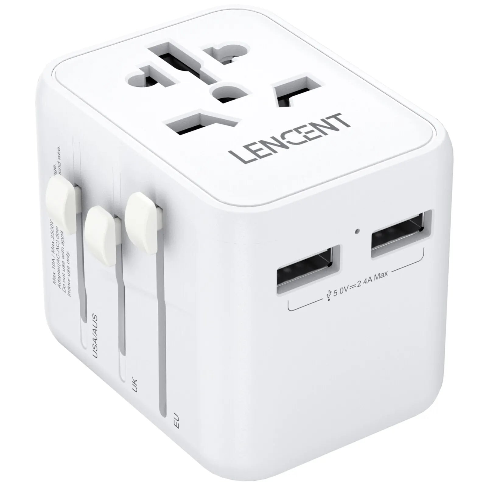 4-LENCENT International Travel Adapter with 2 USB Ports All-in-One Travel Charger Power Adapter EU/UK/USA/AUS Plug for Travel