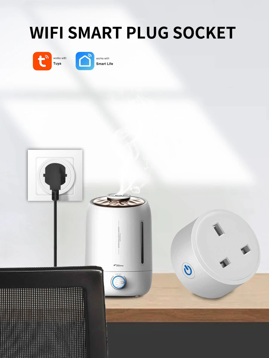 2-20A Tuya Smart Socket WiFi UK Plug 3pin Adapter Home Alexa Voice Control With Energy Monitering Timer Function Power Outlet Set