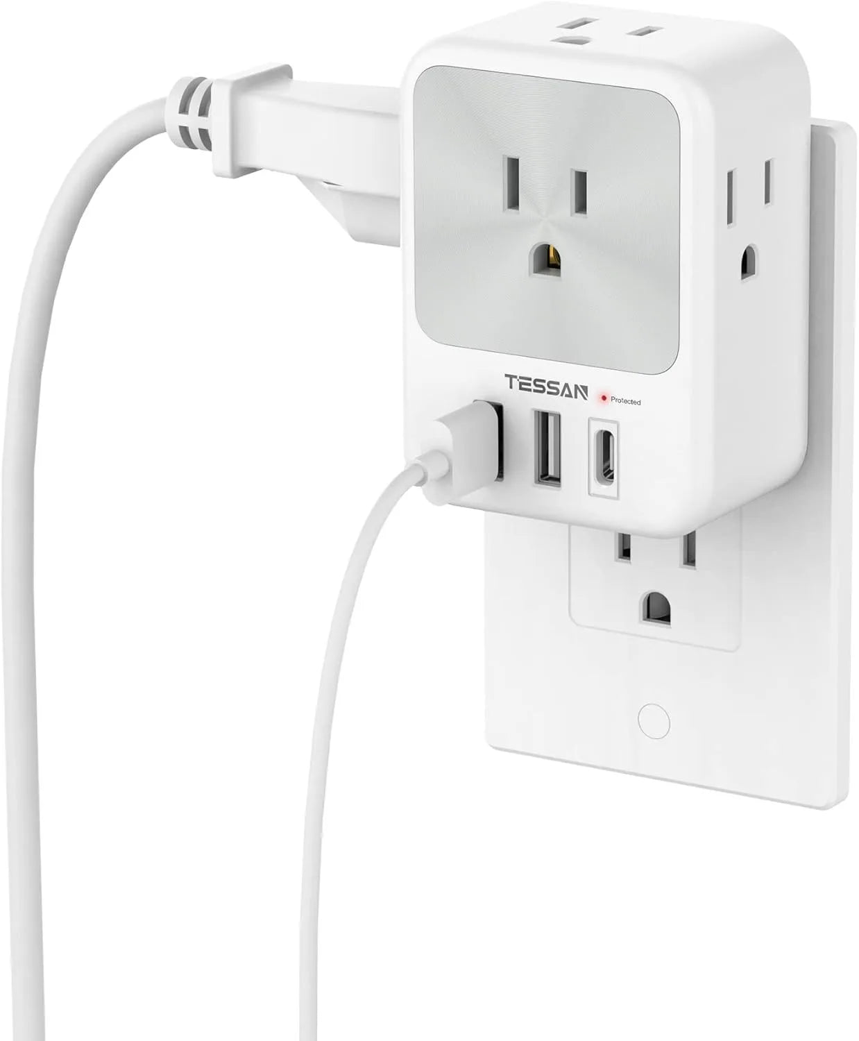TESSAN US Plug Power Strip with 4AC Outlet and 3USB Charging Port Multi-Contacts Electrical Socket with Surge Protector for Home