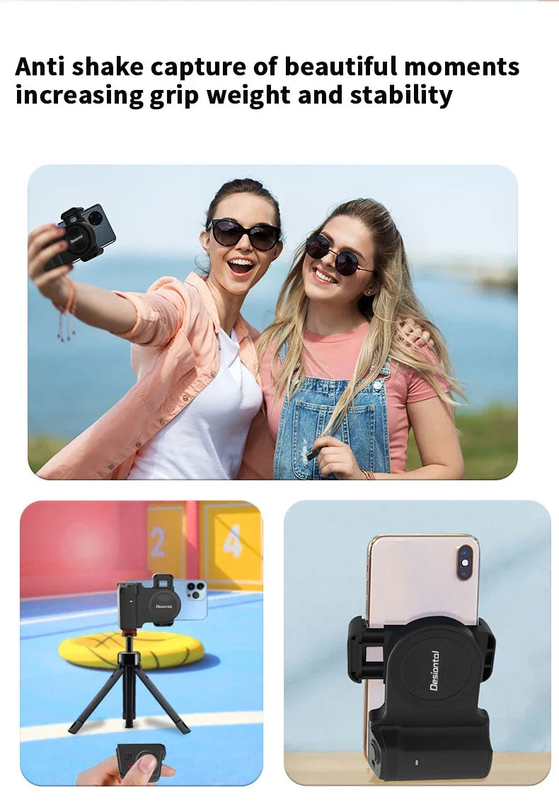 1-Smartphone Selfie Handle Phone Camera Snap Grip with Detachable Shutter Remote for iPhone 16/15/14 Vlog Video Shoot Accessory