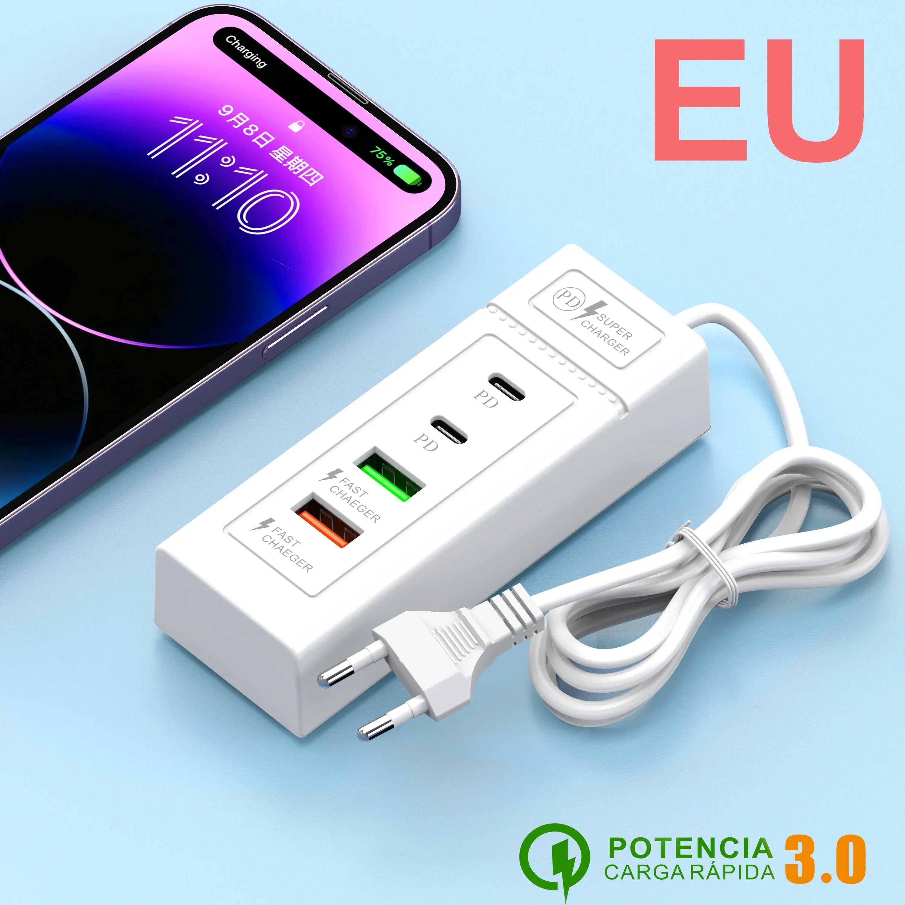 1-USB Power Strip Phone Charger Station Splitter 4 Port USB Type C Fast Charger Phone Charging Plug USB US/EU Electrical Sockets