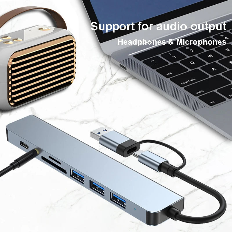 4-8-IN-2 USB HUB 3.0 USB C HUB Dock Station 5Gbps High Speed Transmission USB Splitter Type C to USB OTG Adapter For Macbook Pro
