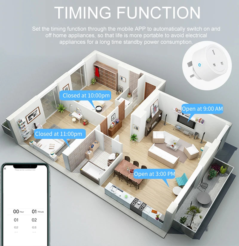 2-Tuya Smart Plug WiFi &BT Socket UK 16A with Power Monitor Voice Control Timing Smart Life Control Works with Alexa Google Home