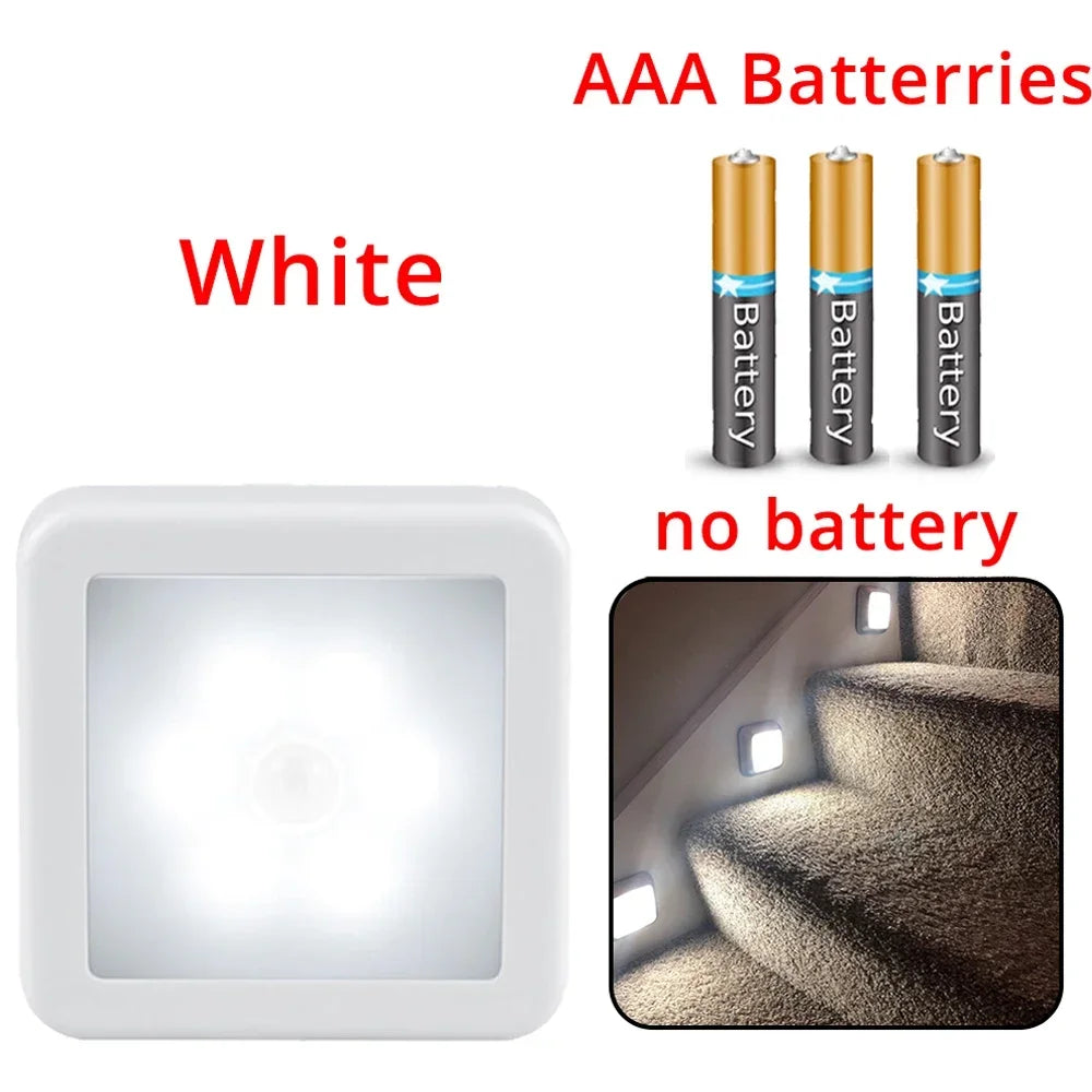 LED Night Light Smart Motion Sensor Battery USB Charging Operated Bedside Lamp Living Room Hallway Pathway Toilet Home Lighting