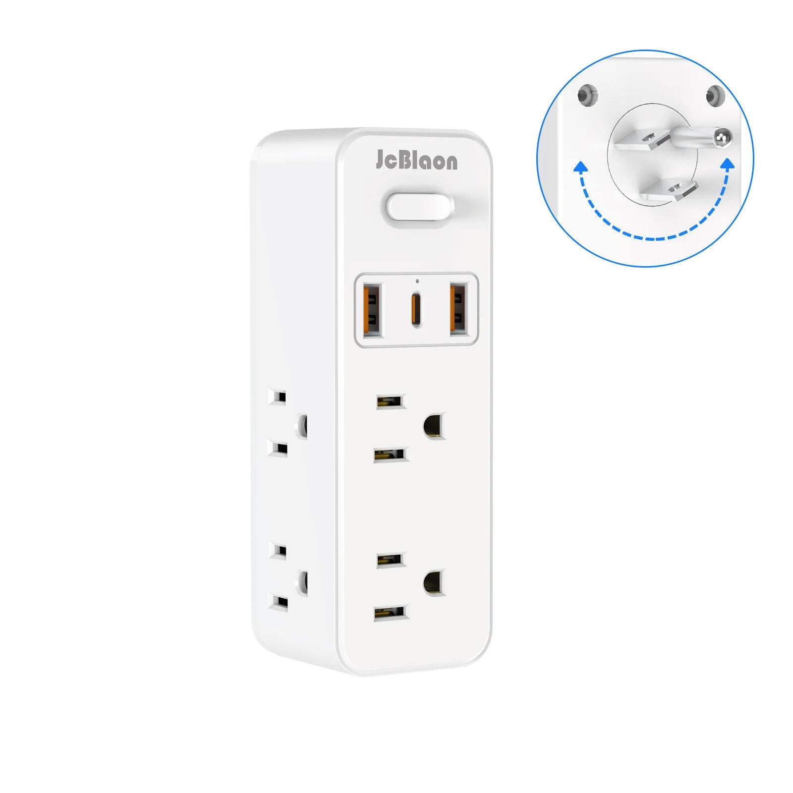 360°Rotating Plug US Power Strip with 6 AC Outlets 3 USB Ports 1 Type-C,Multiple Wall Socket with Switch Network Filter for Home