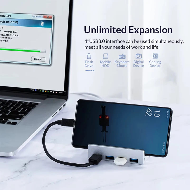 10Gbps HUB USB3.2/3.0/2.0 Splitter Adapter Universal External Multi Clip Dock For iMac Macbook Lenovo Desktop PC Accessories